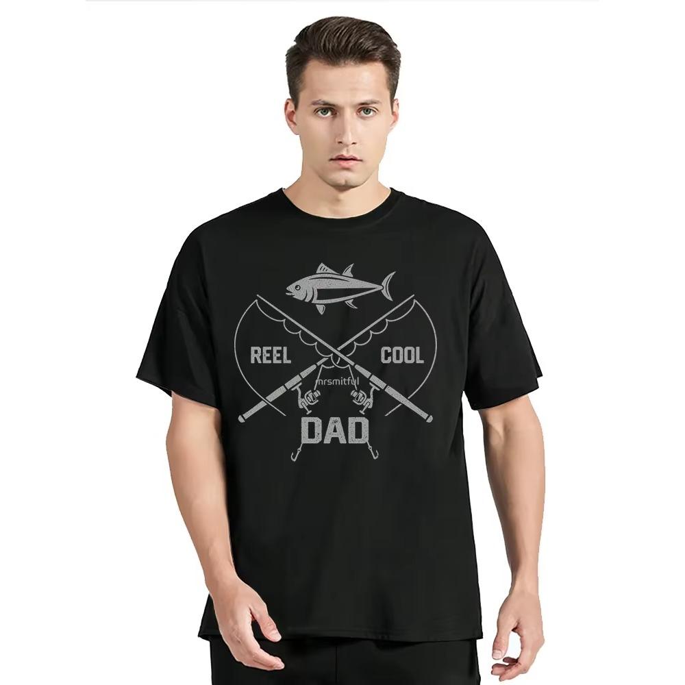 

Reel Cool Dad Print T Shirt New Men s Clothing O-neck Fashion Design Loose T-shirt Fishing Rod And Fish Pattern Tshirt M