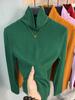 Luxurious Women's Coffee Velvet High-Neck Top: Stylish, Age-Reducing, Fleece-Lined, Warm, Solid Color.