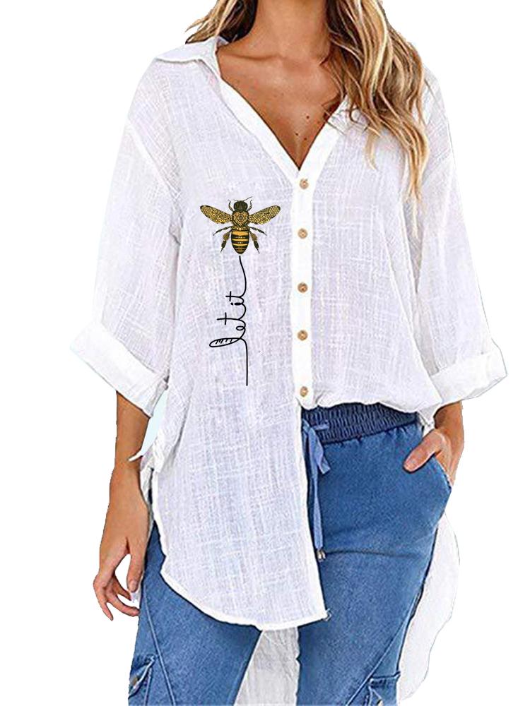 Women Casual V Collar Print Blouse Spring&summer Fashion Half Sleeve Top Ladies Loose T-shirt