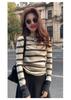 Women's Stylish Slim-Fit Sweater with Contrasting Stripes and Half-High Collar for Autumn/Winter