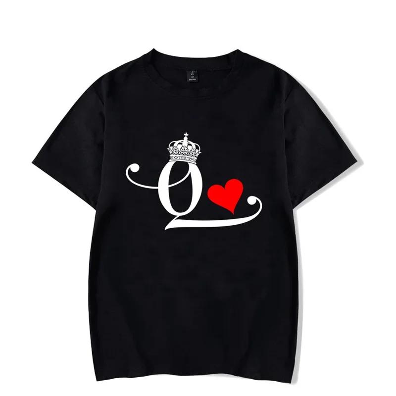 Fashion Letter Print Couple T Shirt For Lovers New Korean Shirt Chic King Queen Heart Graphic T Shirts For Couples