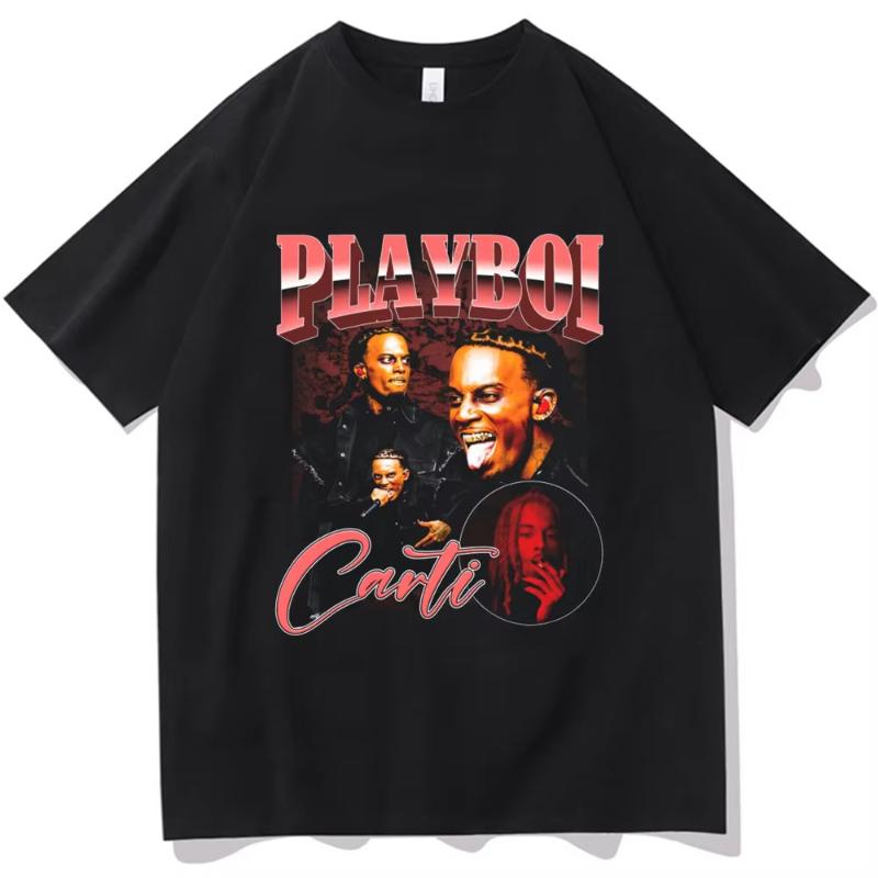 Playboi Carti Álbum de Música Whole Lotta Red Camiseta Estampada Ropa Unisex Camiseta Vintage de Rapero Hip Hop Tops Casuales de Verano Góticos