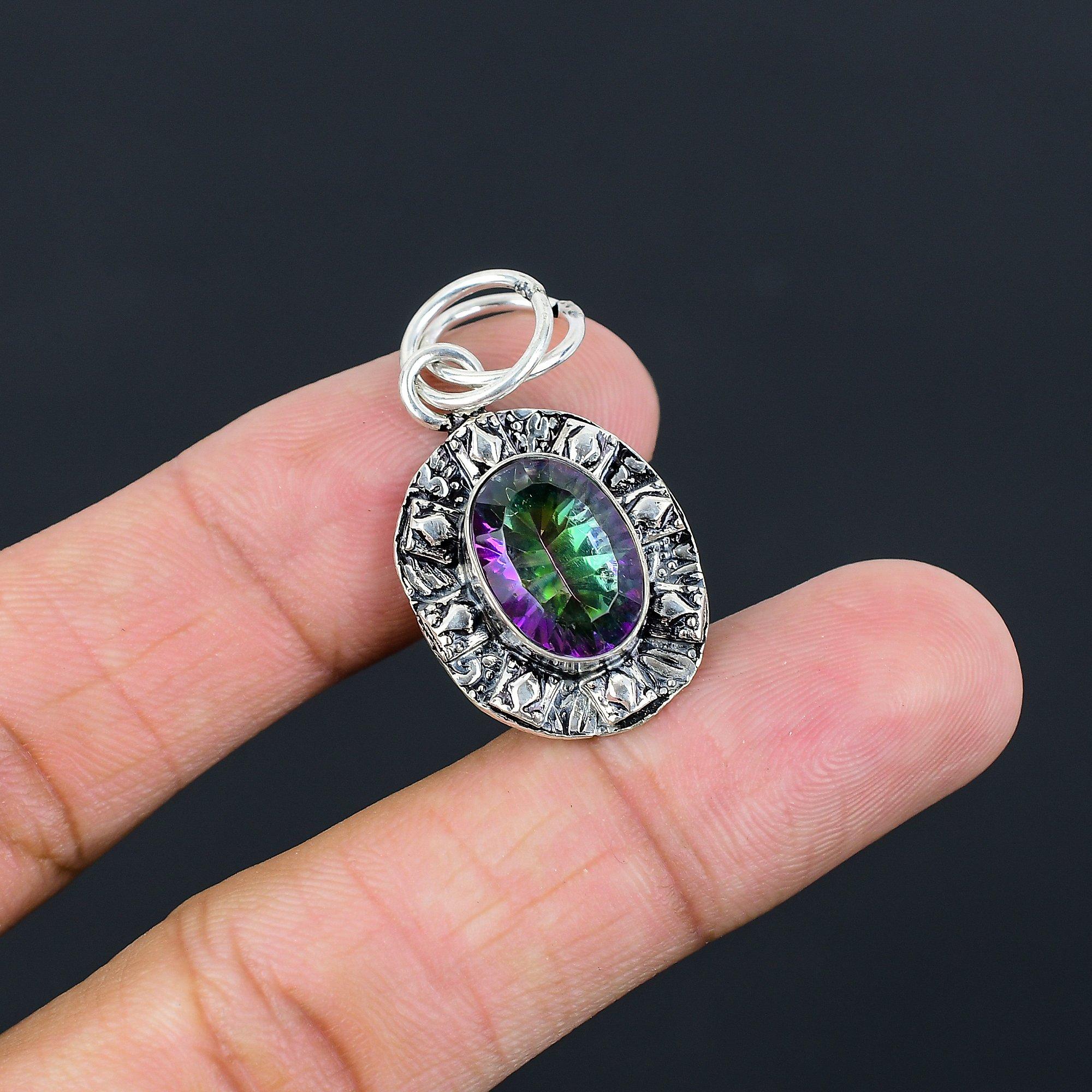 

Halloween Deal Natural Rainbow Mystic Topaz 925 Sterling Silver Pendant Jewelry