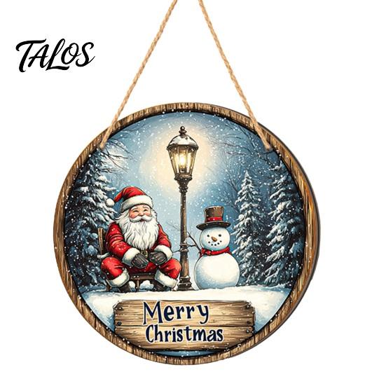 Xmas Hanging Ornaments for Doors Santa Wooden Round Wall Decor, Vintage Christmas Ornaments, Holiday Decor Home Sign Door Window Wall, Farmhouse Gift