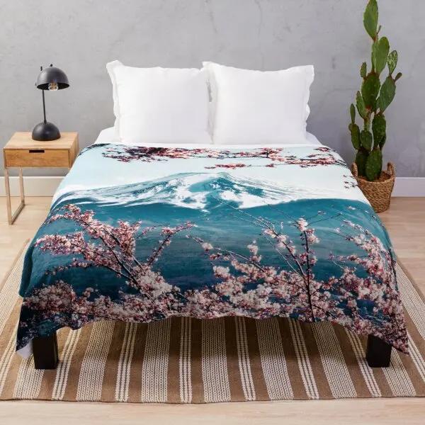 White Pink Cherry Blossom Flannel Throw Blanket Romantic Flowers King Queen Full Size For Living Room Sofa Couch Lightweight