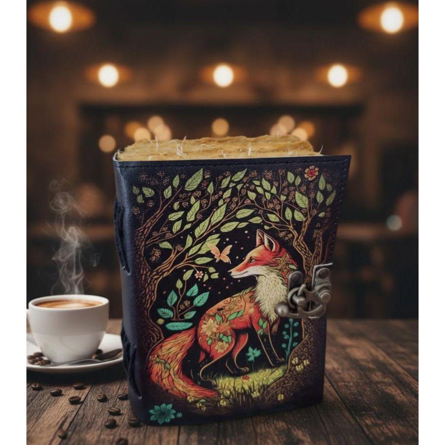 Journal Fox Leather Journal: Vintage Grimoire Blank Spell Book of Shadows
