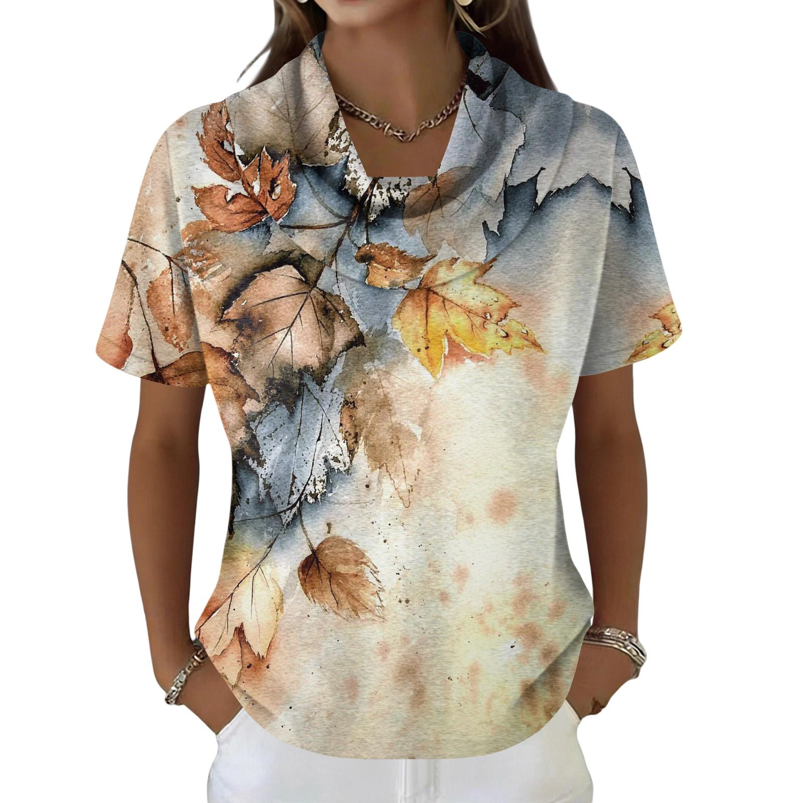 

Жіночий повсякденний та модний круглий виріз короткий рукав принт топ светр M золотий