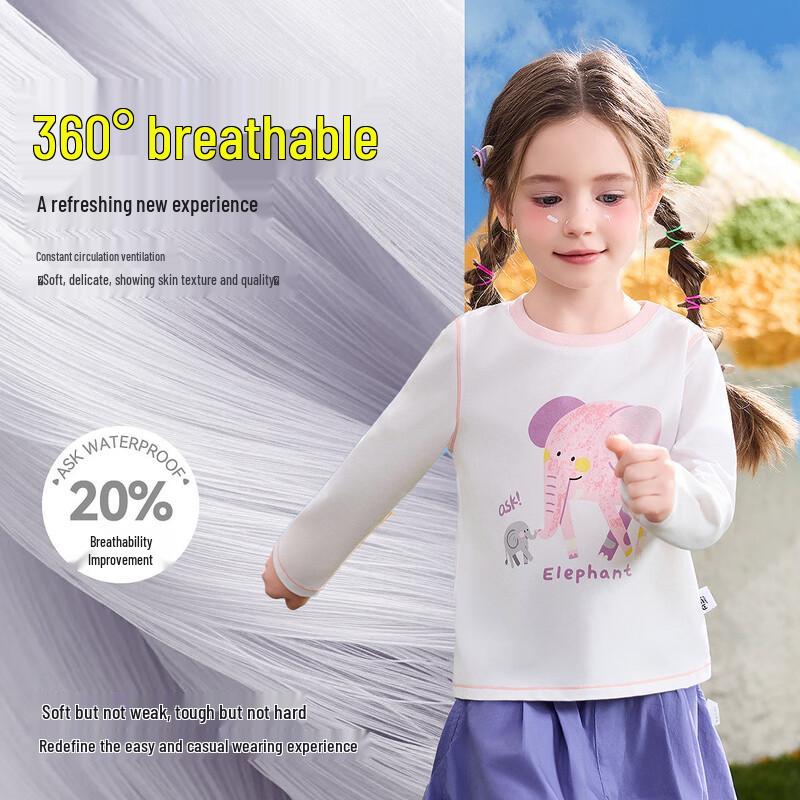 ASK JUNIOR Girls 2026 Spring Ice Cotton Long-Sleeve T-Shirt 130