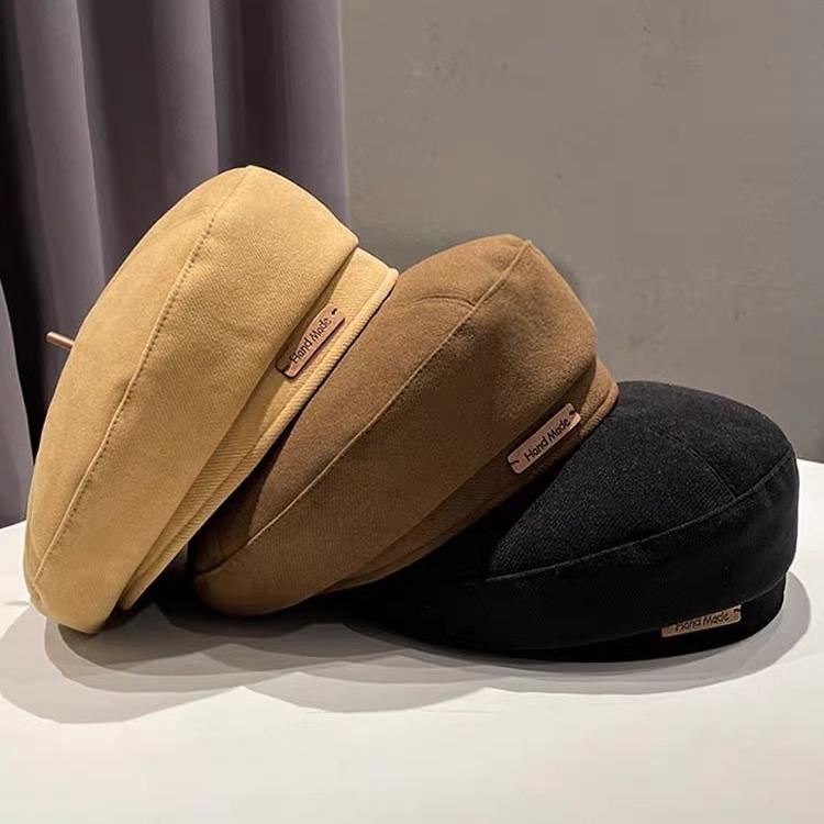Autumn and Winter Woolen Trendy Brand Letter Beret Fashion Painter Hat Women's Retro Brown Face Showing Little British Style Hat