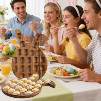 Easter Deviled Egg Platter Bunny Shape Wooden Serving Tray 21 Holes Deviled Eggs Holder Serving Platter for Easter Party Spring Holiday