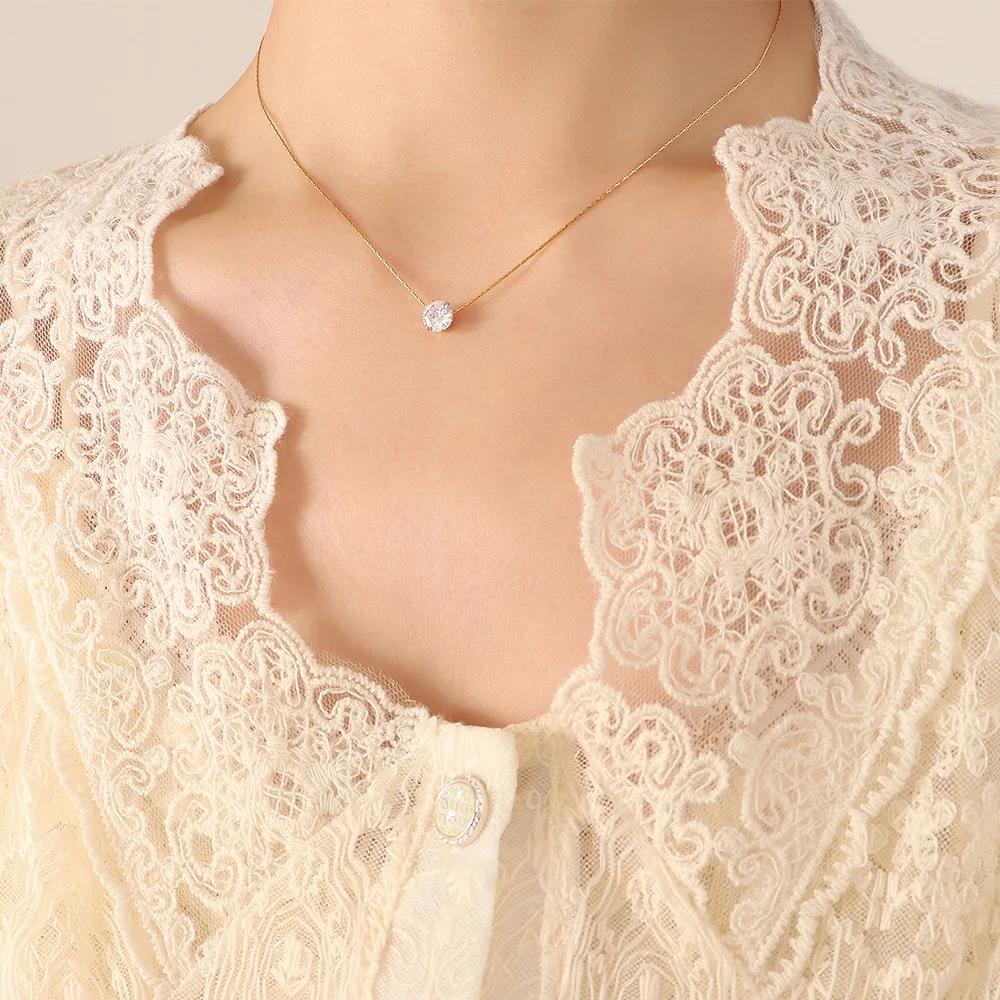 Mini Round Diamond Pendant Necklace For Women, With A Light Luxury And Niche Design, Fresh And Versatile Collarbone Chain Accessory