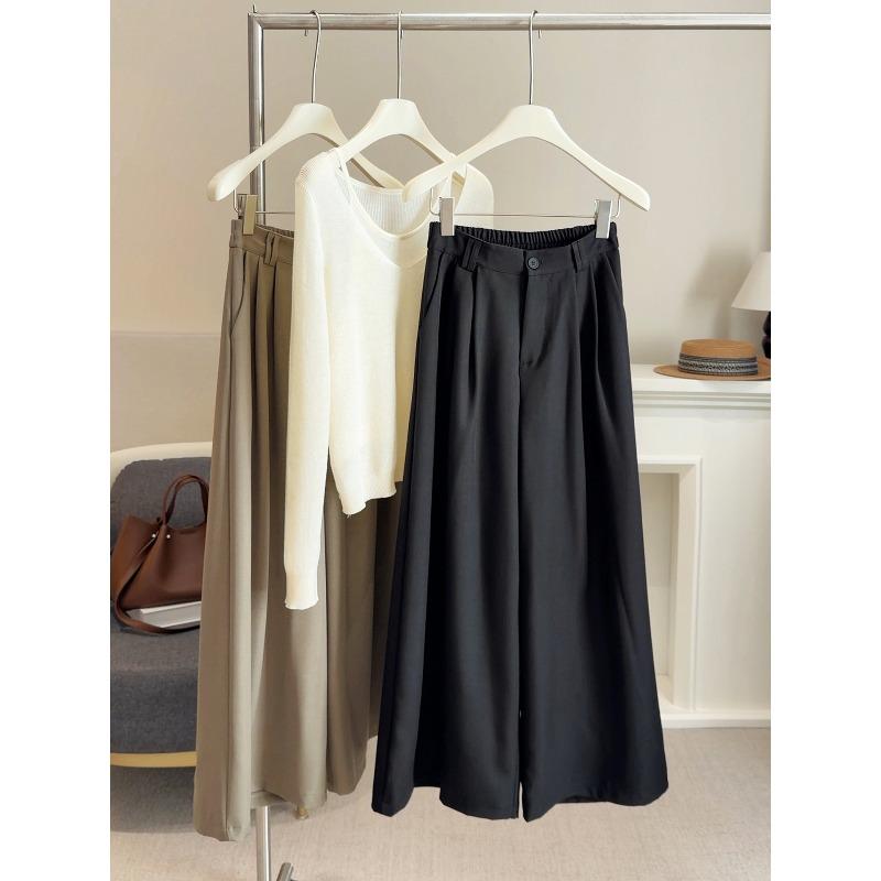 

Korean version of small straight wide-leg suit pants for women s spring new high-waisted loose and thin drape long pants XL