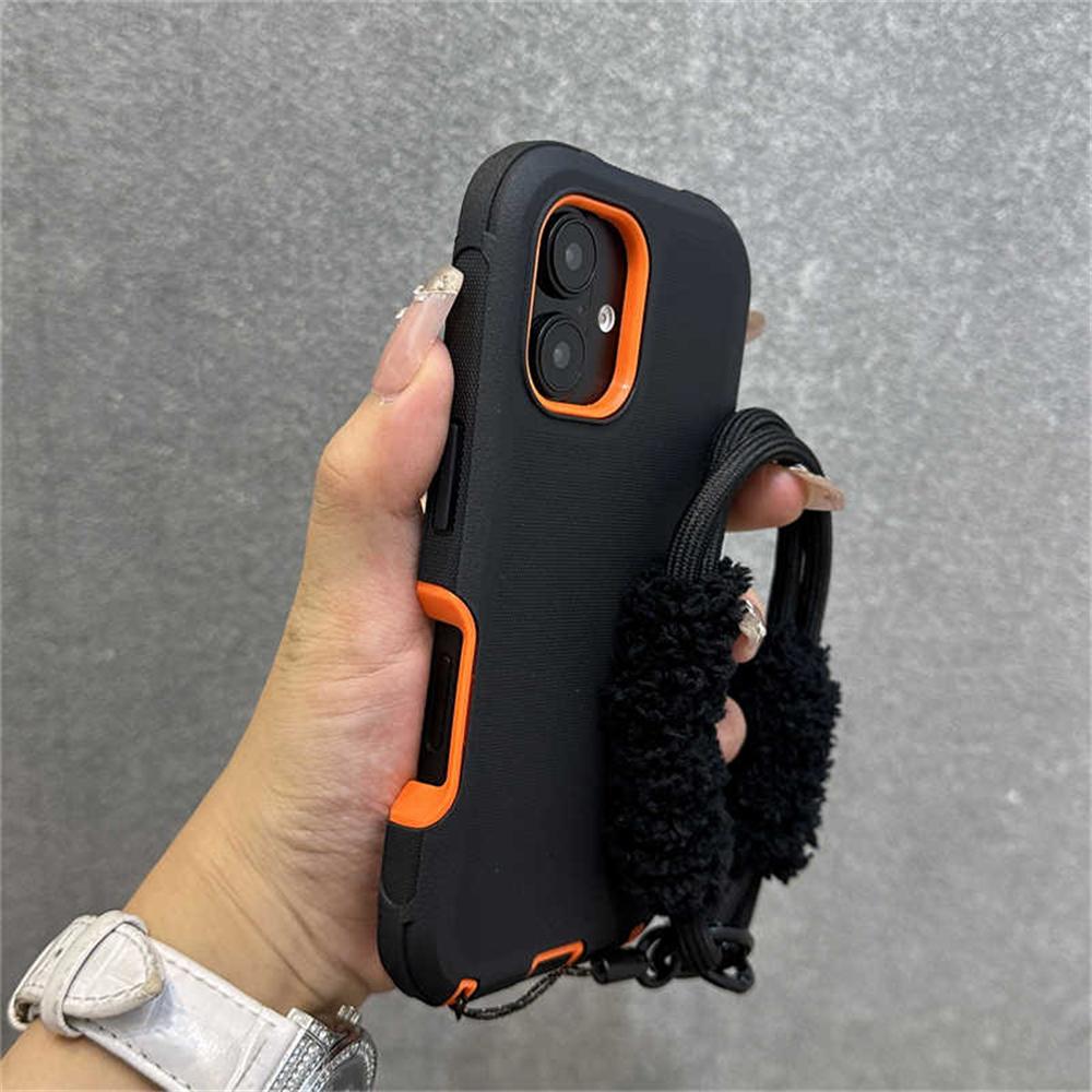 2 in 1 Thickened Hybrid Armor Bumper with Bracelet Wrist Strap Case For iPhone 16 Pro Max Plus 17Air Anti-slip Shockproof Cover