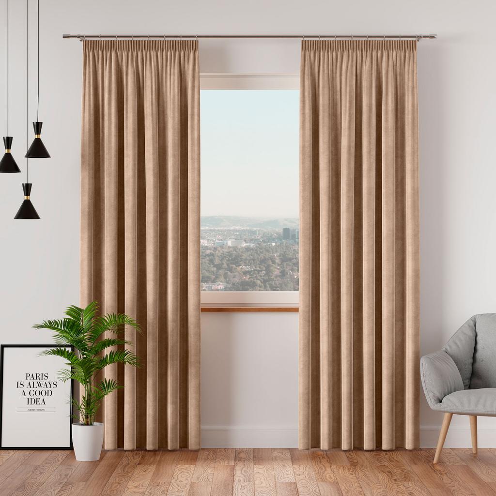 Velvi Zasłona Na Taśmie Marszczącej Welurowa Ciemny Beżowy 140X260 Cm