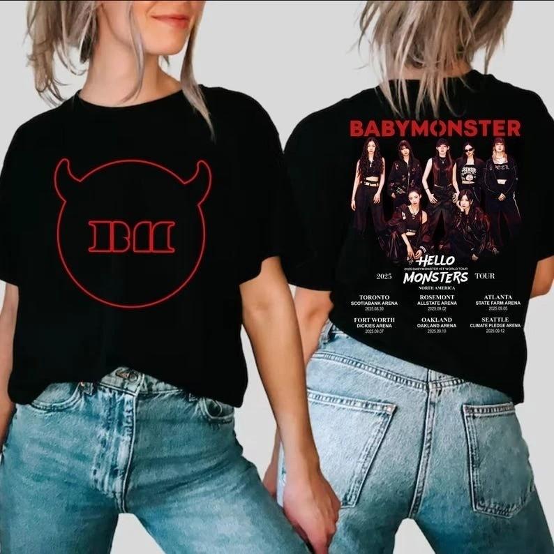 НОВЫЙ футболка Babymonster Hello Monster World Tour 2025 В США, Унисекс футболка Babymonster Hot Sauce XXXXL