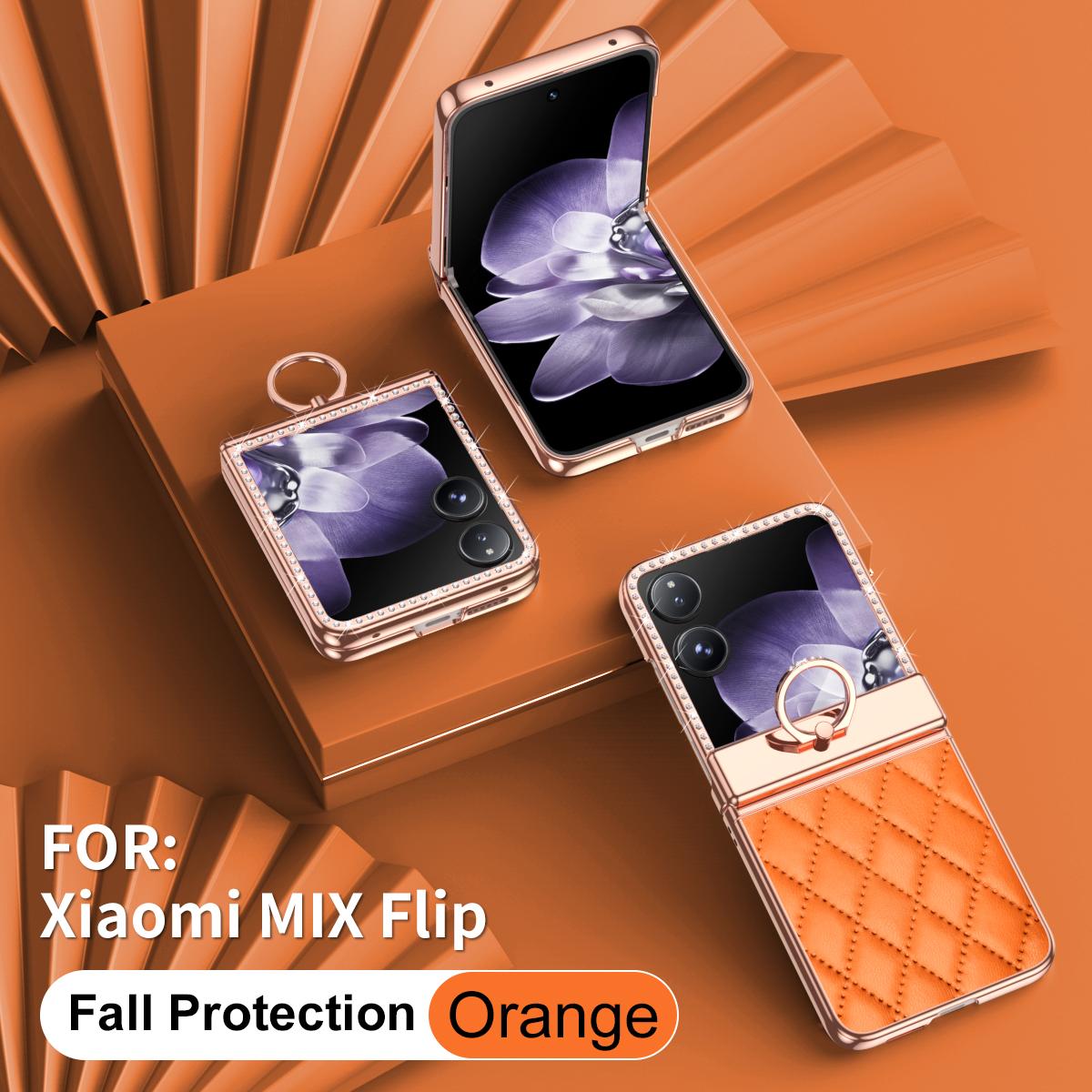 

Luxury Fashion Diamonds Leather Plating Ring Holder Phone Case For Mi Xiaomi Mix Flip and Mix Flip 2 Hinge Full Protection Cover Xiaomi mix flip 2 помаранчевий
