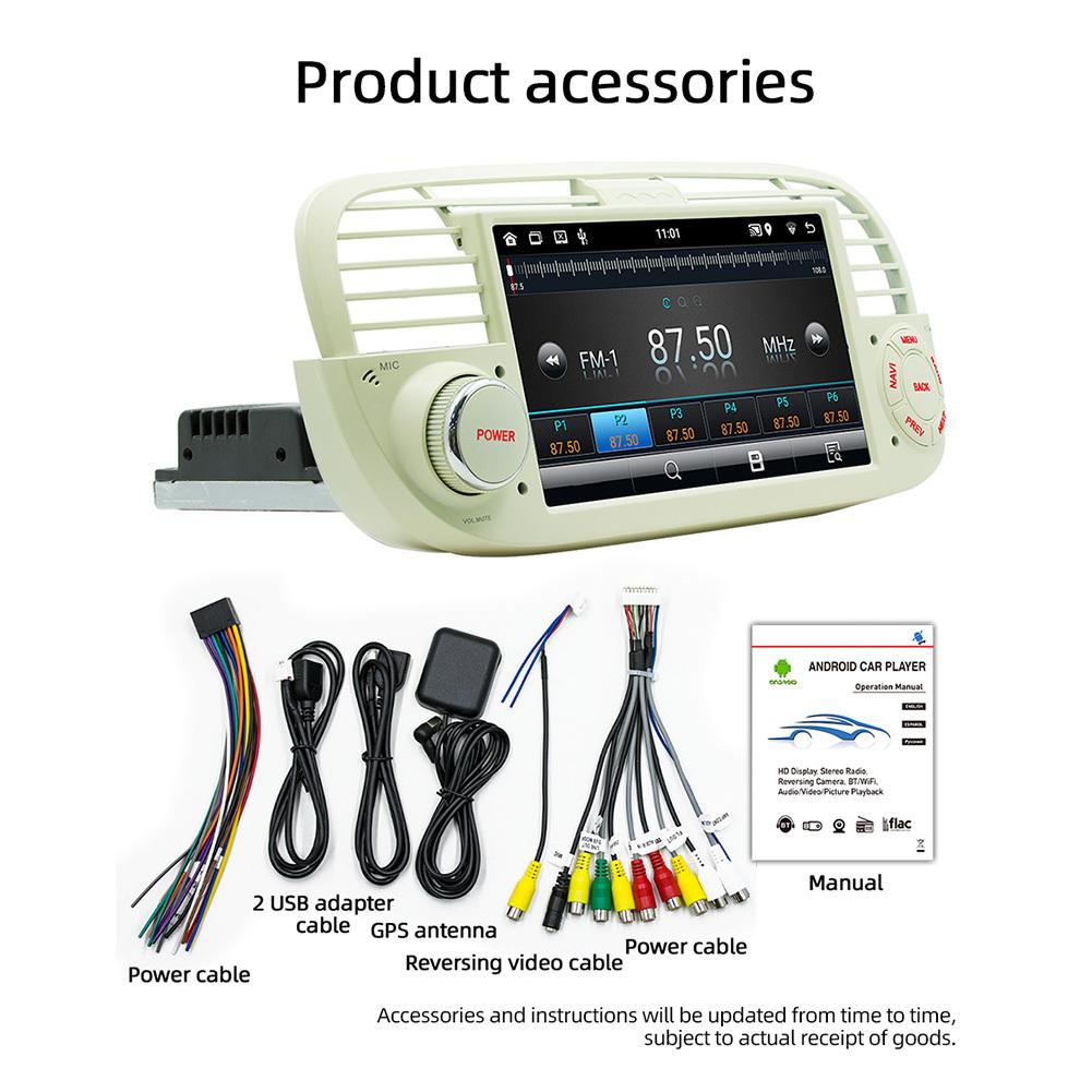 

Car Stereo GPS Navigation Display Compatible For Ios Car Interaction System And Android Auto Compatible For Fiat 500 2010-2015 білий