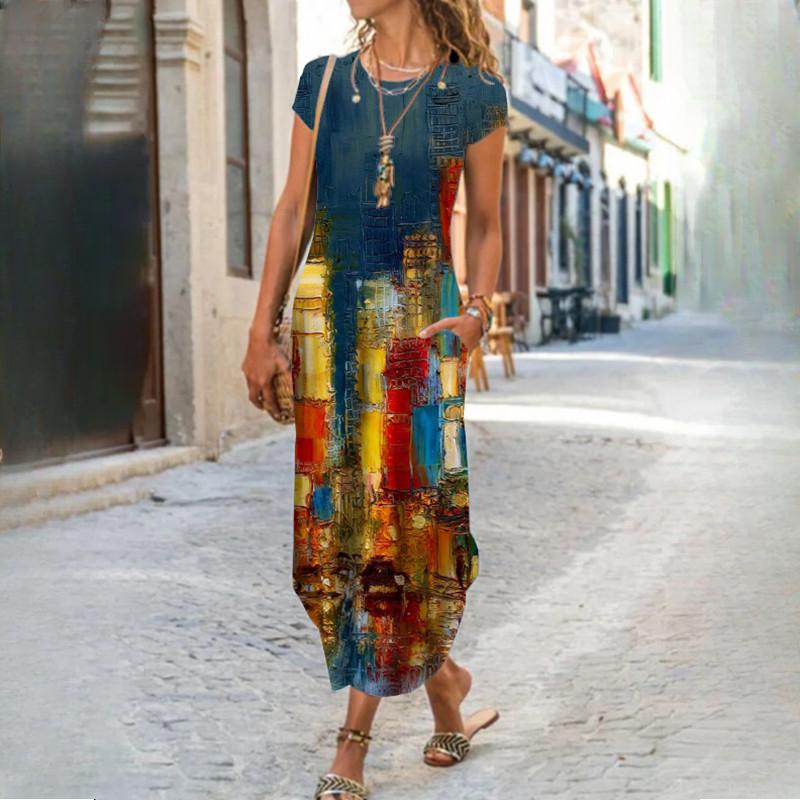 

Женские платья QICED с круглым вырезом, карманами и короткими рукавами, с принтом XXL