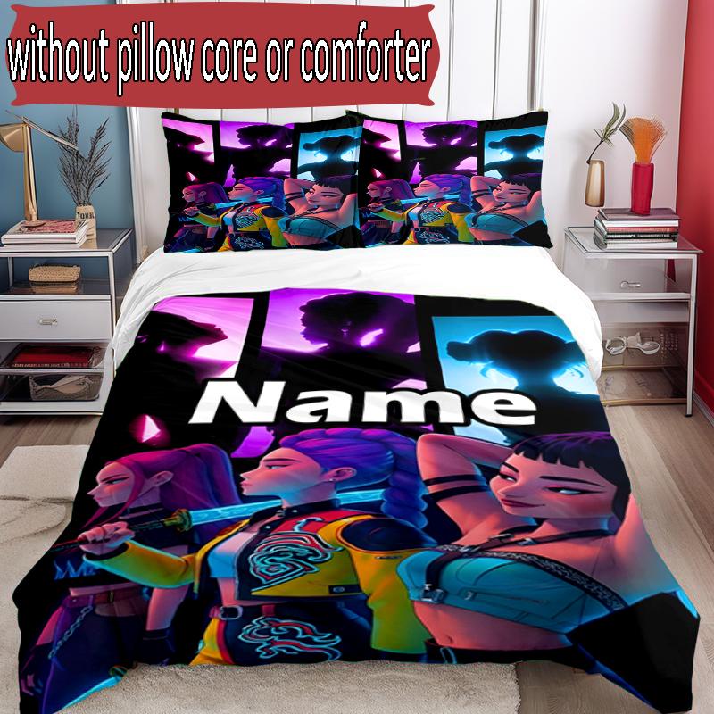 3pcs Duvet Cover Set (1*Duvet Cover + 2*Pillowcase, Without Core), Custom Name KPop Hunters Pattern Bedding Set, Home Bedroom Decor Gift