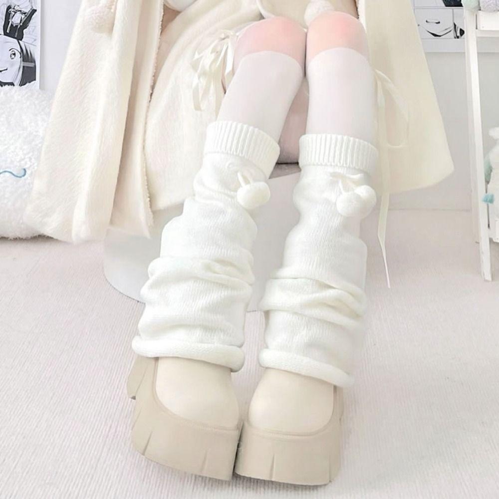 Plush Balls Leg Warmers Women Bowknot Lolita Leg Warmer Trendy Knitted Leg Covers  Girls