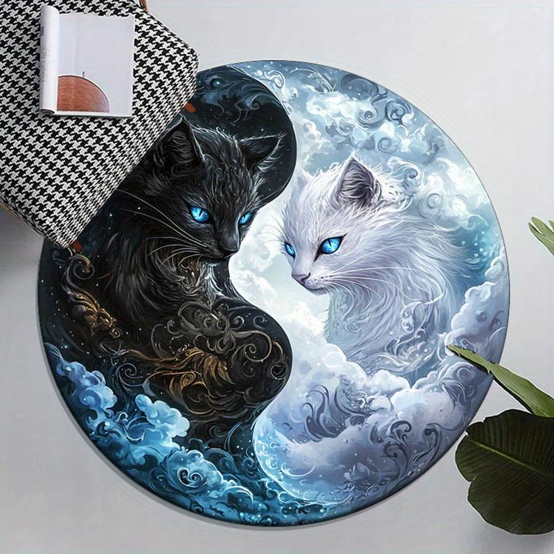 1pc Black and white Yin Yang cat pattern round rug interior decoration carpet non-slip design chair rug Christmas decoration
