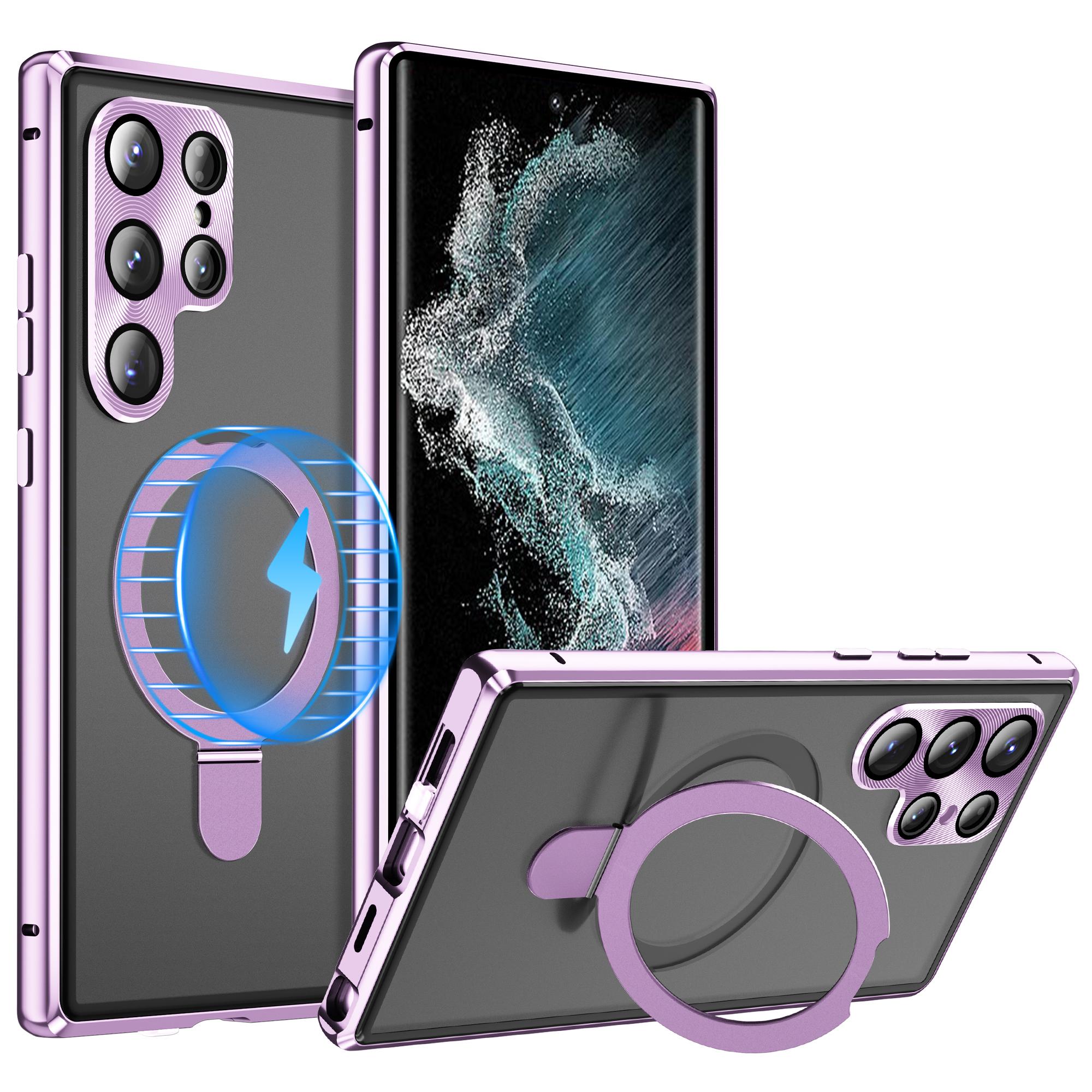 

Чехол для телефона Samsung Galaxy S22 Ultra 5G Магнитный матовый чехол из ПК с защитной пленкой из закаленного стекла HD Purple