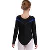 Girls Long Sleeve V Neckline Dance Leotards Shiny Rhinestone Decorated Contrast Color Slim Fit Unitard