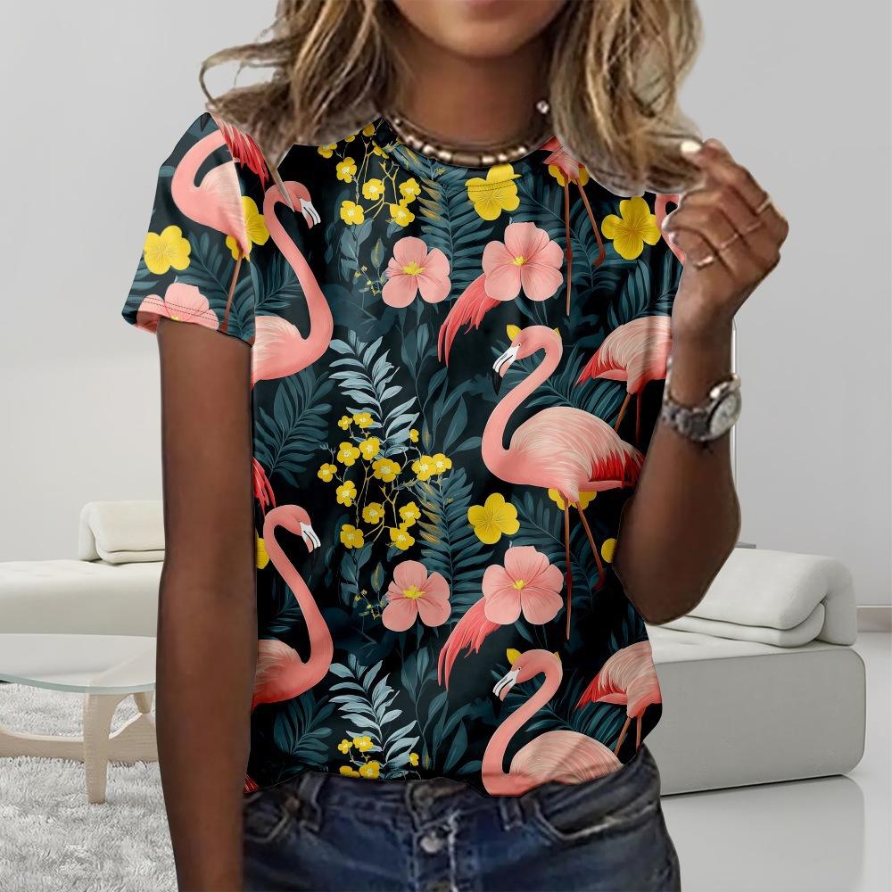 Floral Comfortable Stylish Simple Cartoon Short Sleeve T-Shirt Women's Digital Printing Slim Top