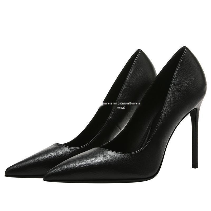 Scarpe con Tacco Alto Stiletto a Punta in Vera Pelle Nera da Donna - Versatili Scarpe Professionali da Lavoro Primaverili