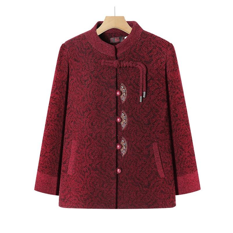 

Chinese woolen jacket plush old lady top new clothes women 5XL [Recommended 150-80 kg] красный