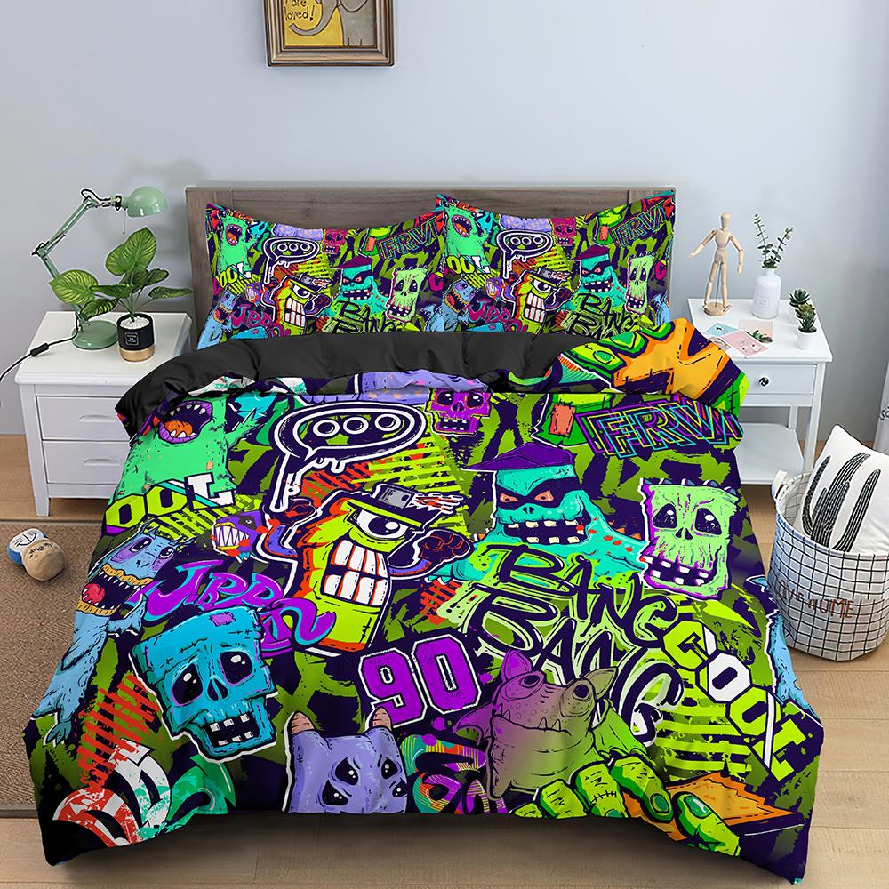 Graffiti Bedding Set Graphic Duvet Cover Teens Adult Hip Hop Hippie Comforter Cover Wall Urban Street Art Polyester Quilt Cover