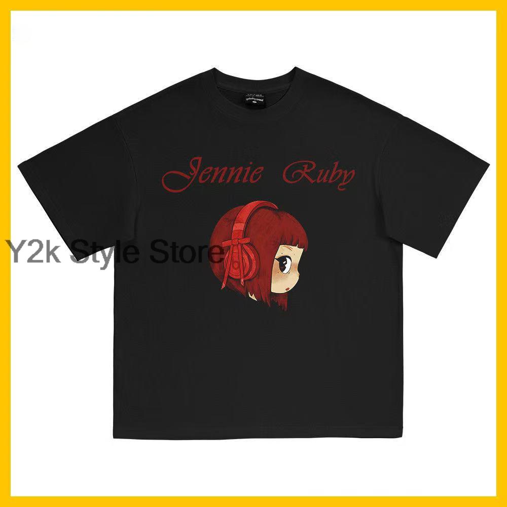 

Kpop Jennie album Tshirt flash sale same pure cotton Tshirt Y2K Unisexs and Womens loose casual short sleeved shirt 4XL