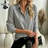 Women's Fashion Casual Spring Autumn Solid Color Print Long Sleeve POLO Neck Blouses & Shirts
