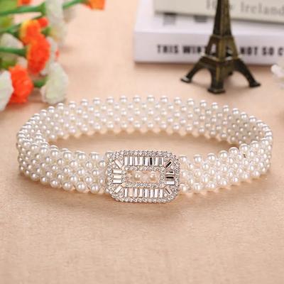 Elegante Frauen Perle Taille Gürtel Elastische Schnalle Perle Kette Gürtel Weibliche Mädchen Kleid Kristall Strap Perle Elastischen Gürtel Luxus Marke