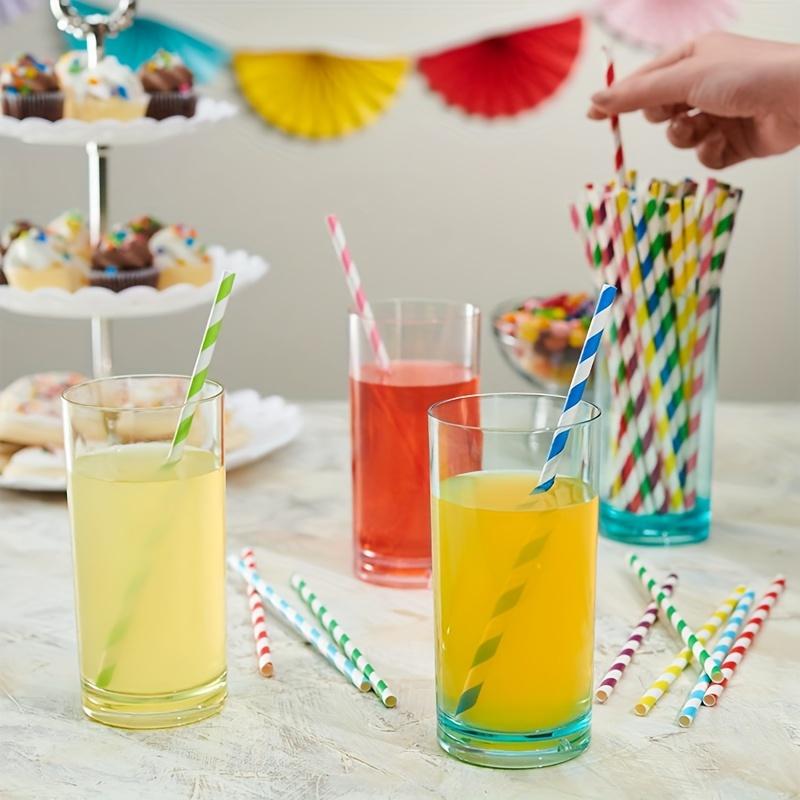 300pcs Colored Striped Straws, Randomly Mixed In 6 Colors (0.23*7.75 Inches), Disposable Paper Straws, Juice Paper Straws