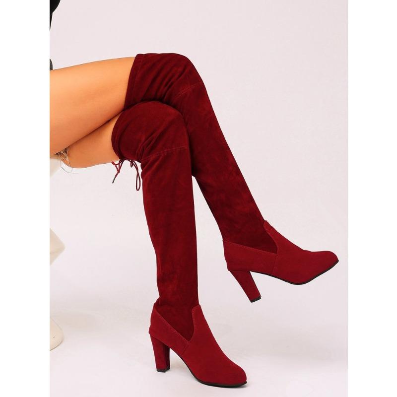 Large size long tube over the knee suede back lace-up thin boots autumn and winter new high-heeled round head fashion women's boots