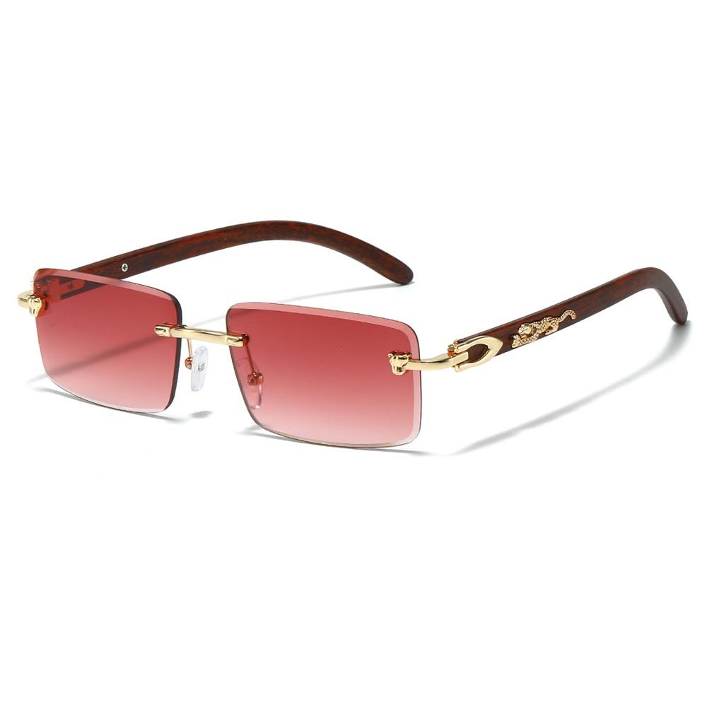 New Retro Cheetah Decoration Sunglasses For Women Men Trendy Rimless Shades Uv400 Summer Eyewear Fashion Ocean Lens Sun Glasses