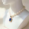 Women's Freshwater Pearl Necklace with Emerald Pendant - Elegant Clavicle Chain Gift for Girlfriend or Mother
