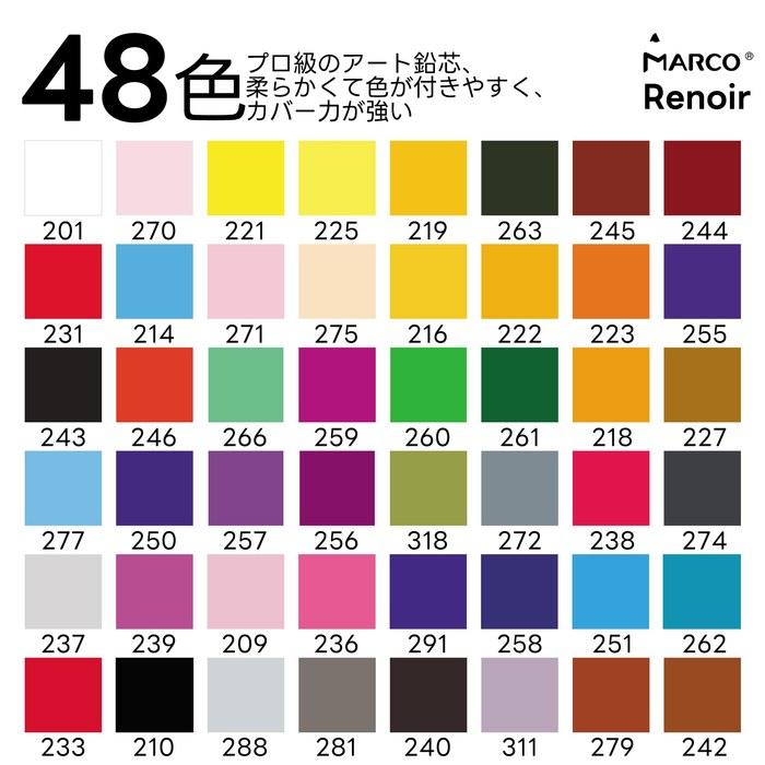 [MARCO] Oil-Based Colored Pencils, 48 Colors, Art Grade, Vibrant, Layerable, Iron Case Storage, Multiple Colors