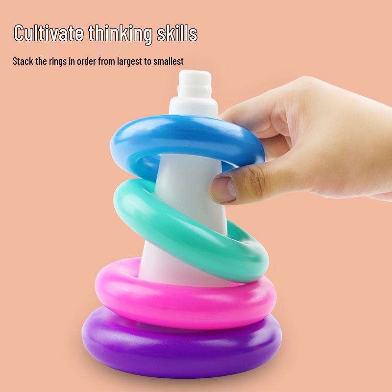 Kinder Siebenfarbiger Stapel- & Ringwurf Regenbogen Turm Spielzeug