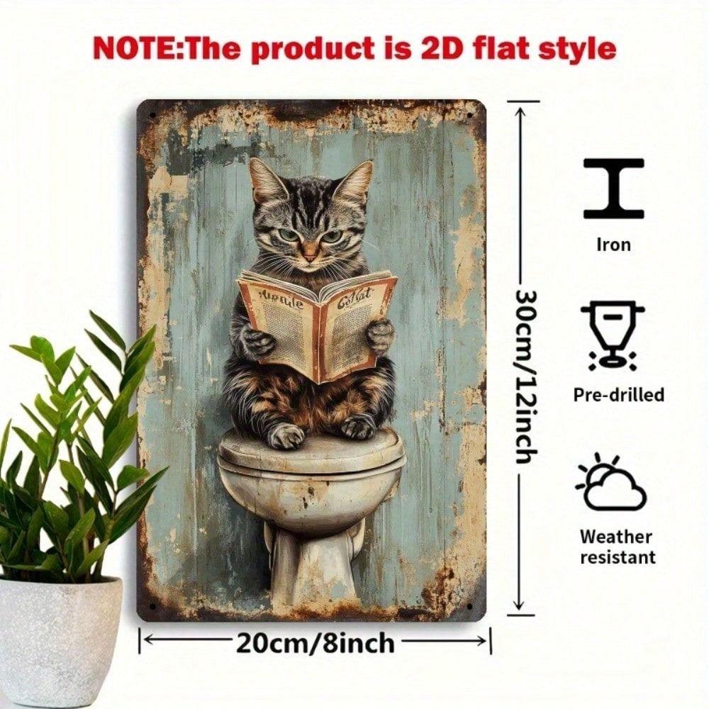 Funny Black Cat Bathroom Metal Sign Vintage Retro Wall Decor 8x12 Inch