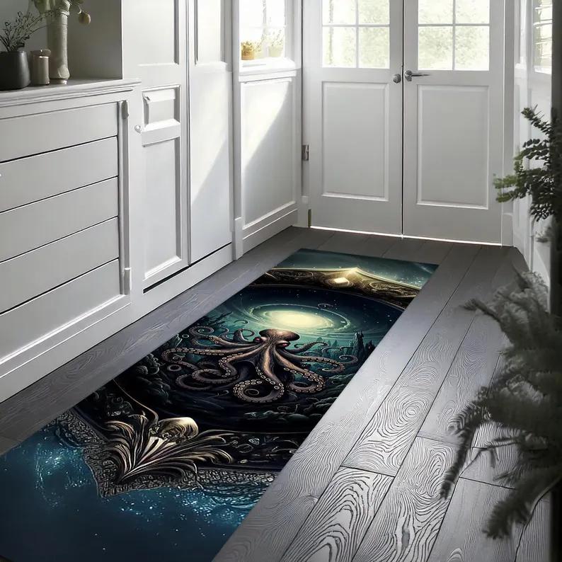 Octopus Rug Cotton Woven Non-Slip Hallway Living Room Kids Bedroom Home Decoration Carpets