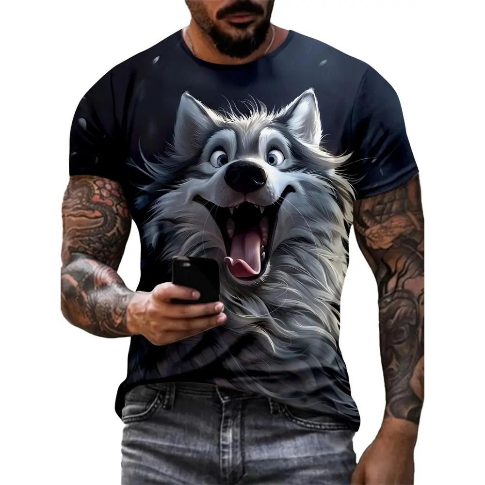 Men's Husky Print T-Shirt Casual Short Sleeve Breathable Round Neck Tshirts For Men Funny Animal Dog Graphic T Shirts Tops