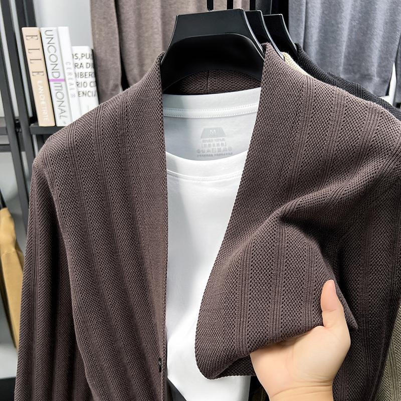 Wovey Heren gebreide vestjas Herfst Winter effen kleur zak minimalistische trui casual veelzijdig herenkleding M