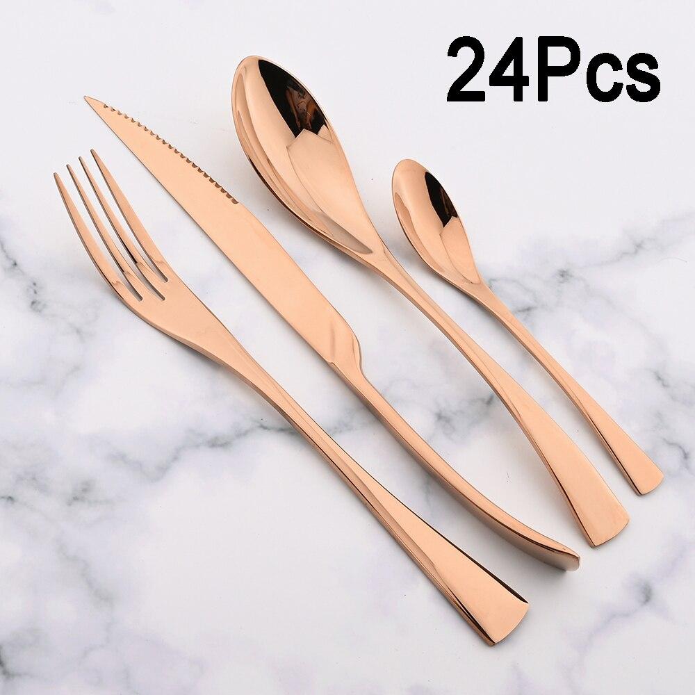 24 stk Svart 18/10 Rustfritt Stål Middagsbestikksett Servise Biffkniv Gaffel Skje Middagsbestikksett Kjøkkenbestikk Gave