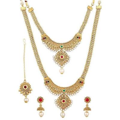 18k Gold Plated Long Short Necklace Combo Stylish Traditional Pearl Jewellery Set for Women