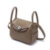 New First-layer Cowhide Lindy Bag, Genuine Leather Shoulder Messenger Bag, Fashionable Doctor Bag, Mini Bag, Silver Buckle, Silver.