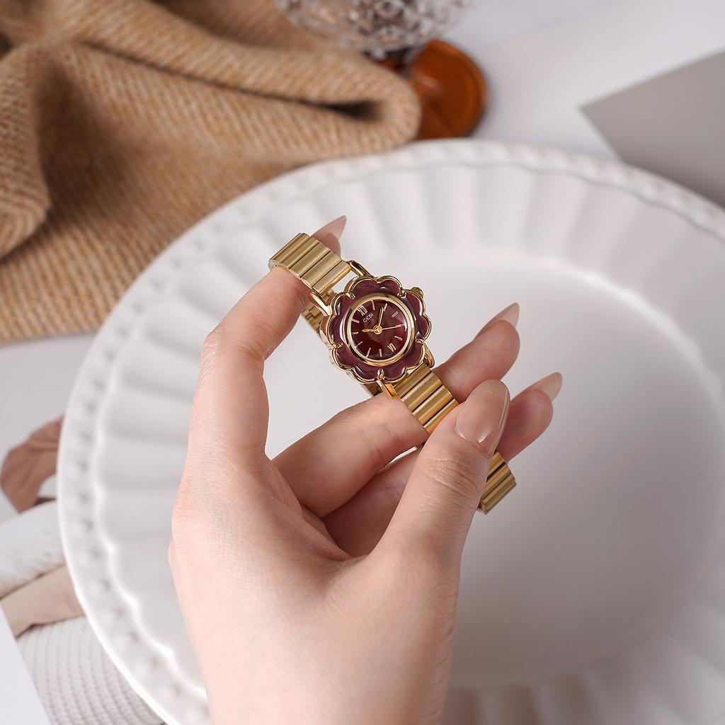 High-Value Retro Petal Bamboo Belt Women'S Watch Niche High-End Waterproof Steel Belt Quartz Watch