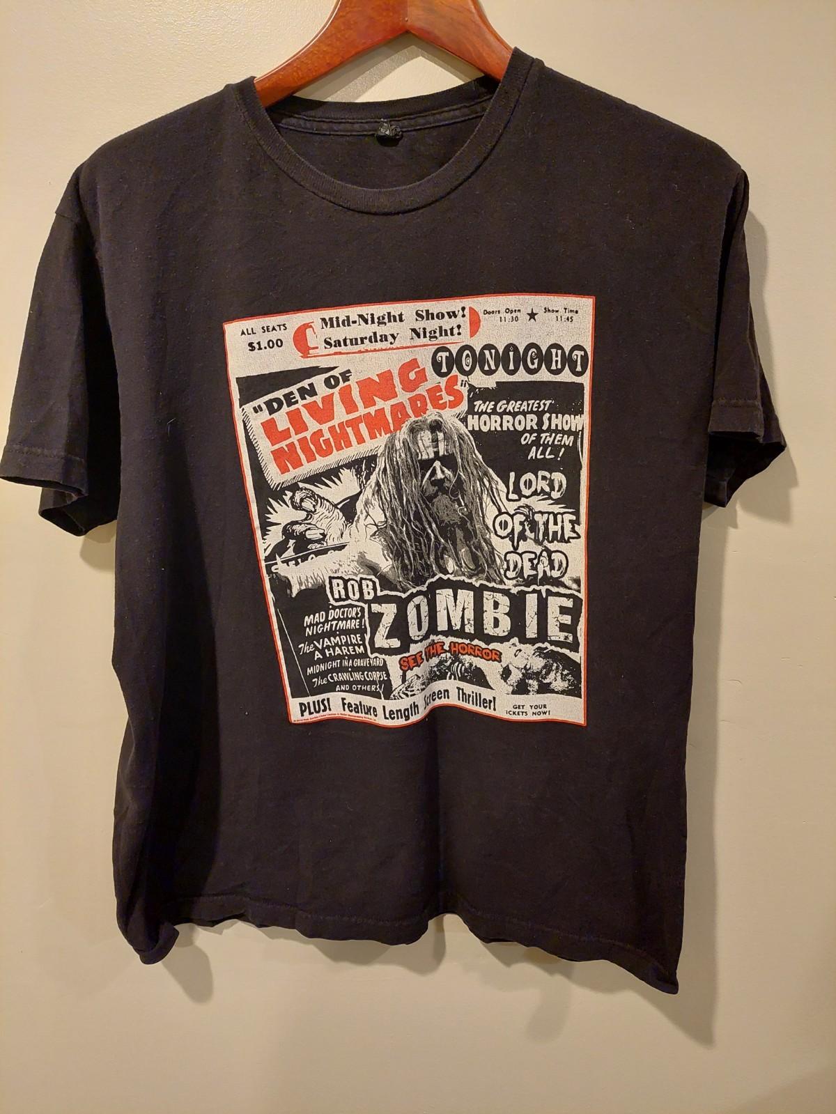Rob Zombie Den of Living Nightmares Horror Shock Rock Large Tultex Shirt Black L Unisex T-Shirt S