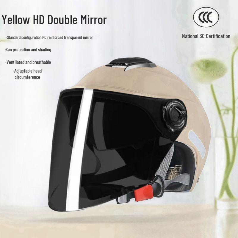 Certified Unisex Electric Vehicle Helmet with Double Visor, Breathable and Lightweight for All Seasons, Large Size.